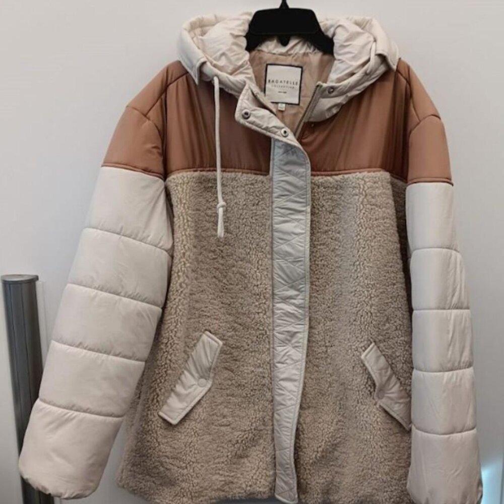 Bagatelle NWT Mixed Media Hooded Brown Faux Fur Sherpa Jacket
